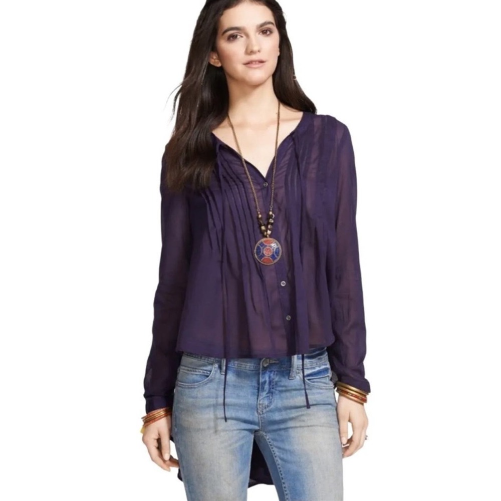 Free People Sisters of the Moon Deep Blue Purple Lightweight Cotton Top Size M